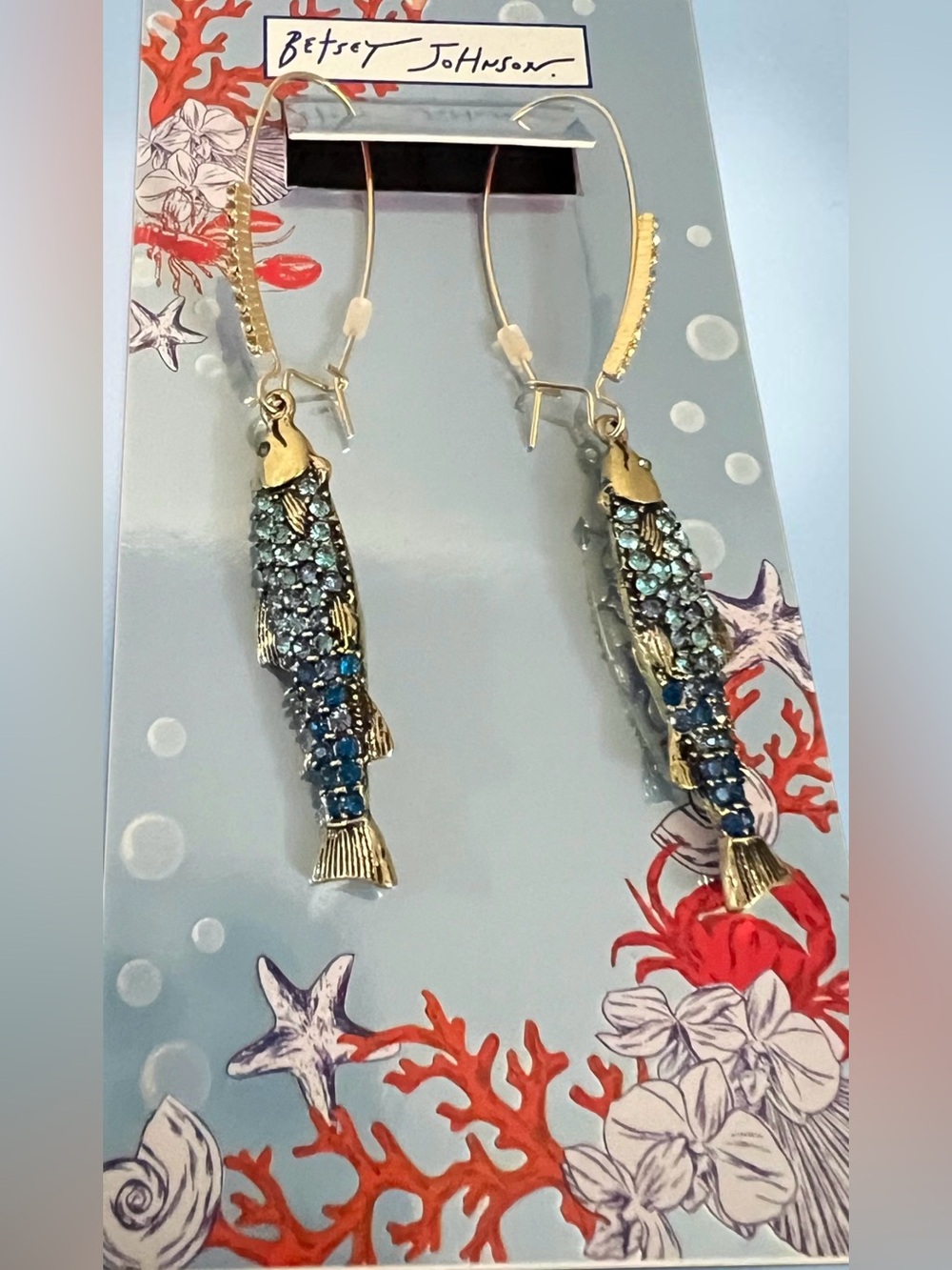 Betsey Johnson Blue Crystal Fish Drop Earrings - Picture 6 of 16